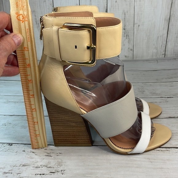 Sigerson Morrison Multi Neutral Colors Poker 2 Strap Heeled Sandals - Picture 11 of 14